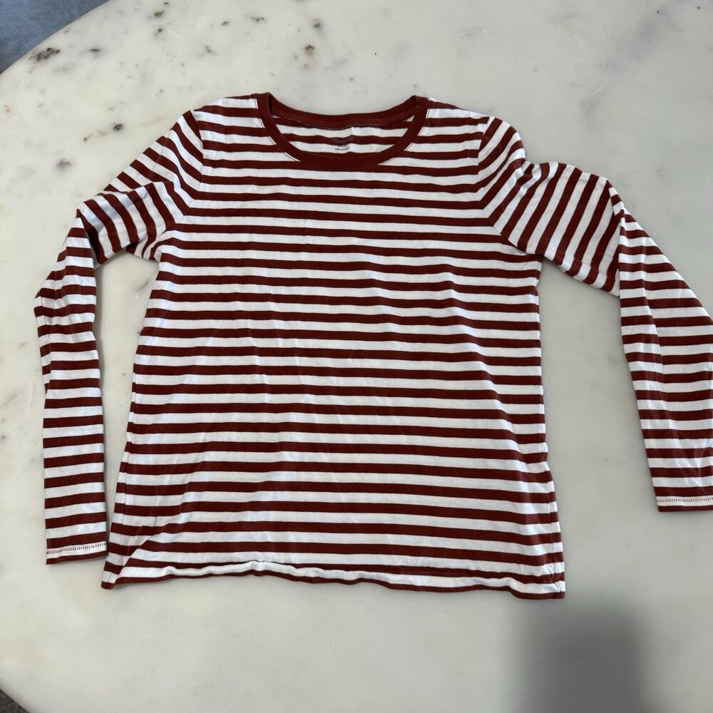 Madewell Women XS Striped Crew Neck Long-sleeve Macaroon White Capsule Wardrobe